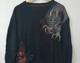 Vintage Style Fullprint Dragon Japan Sweatshirt Jumper Pullover/Dragon Yakuza Rare